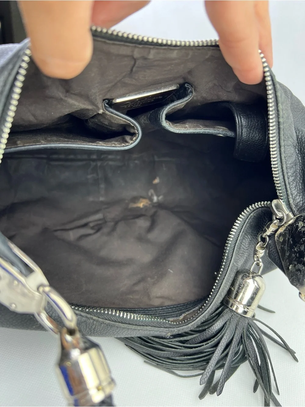 Cole Haan Collection F06 Pebbled Leather Hobo Bag Braid Handle Tassel